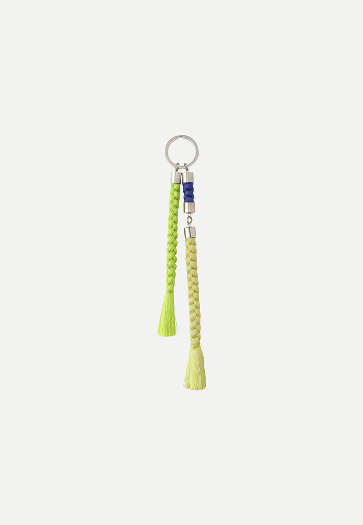 Keyring made from vintage silk obi cords in green and blue