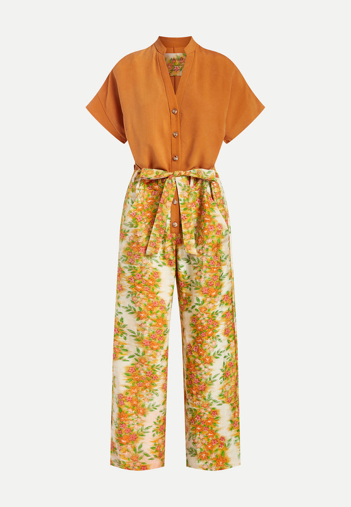 orange florals kimono jumpsuit front