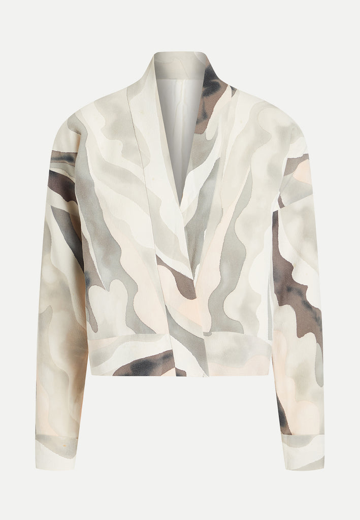 womenswear grey wavy pattern on cropped kimono jacket front
