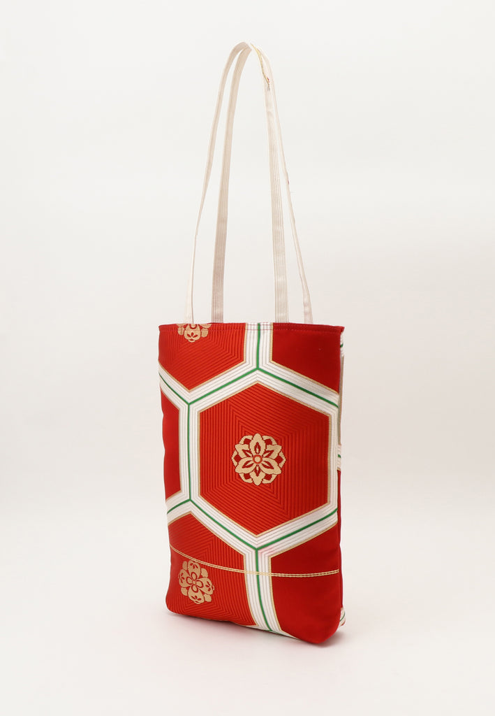 red white gold crest tote bag made from vintage kimonos