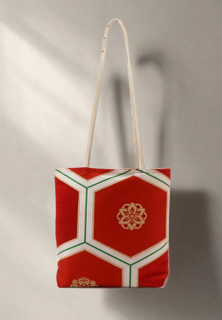 Red Tote Bag Made from Vintage Kimono