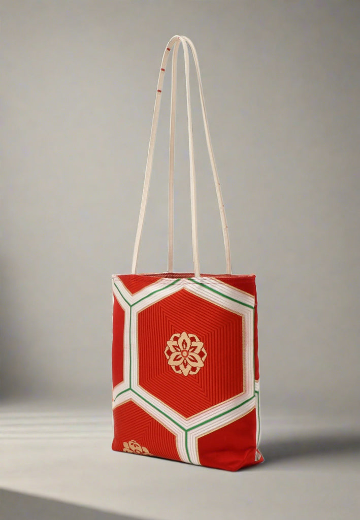 Red Tote Bag Made from Vintage Kimono