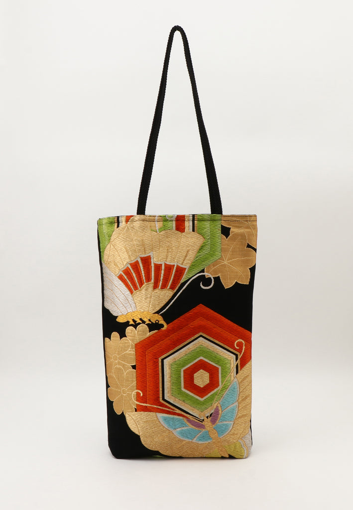 gold red green black embellished tote bag made from vintage kimonos