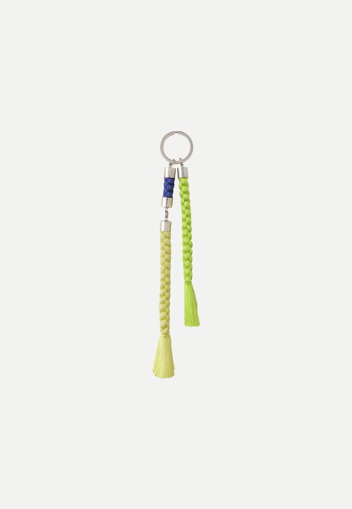 Keyring made from vintage silk obi cords in green and blue