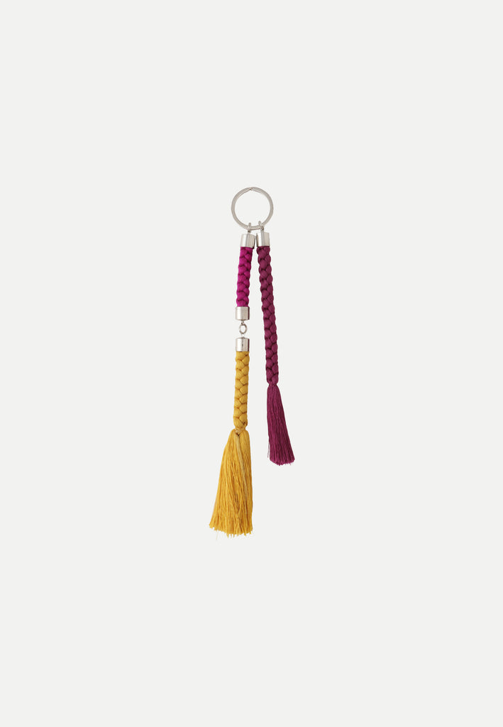 Keyring made from vintage silk obi cords in yellow, fuchsia and purple