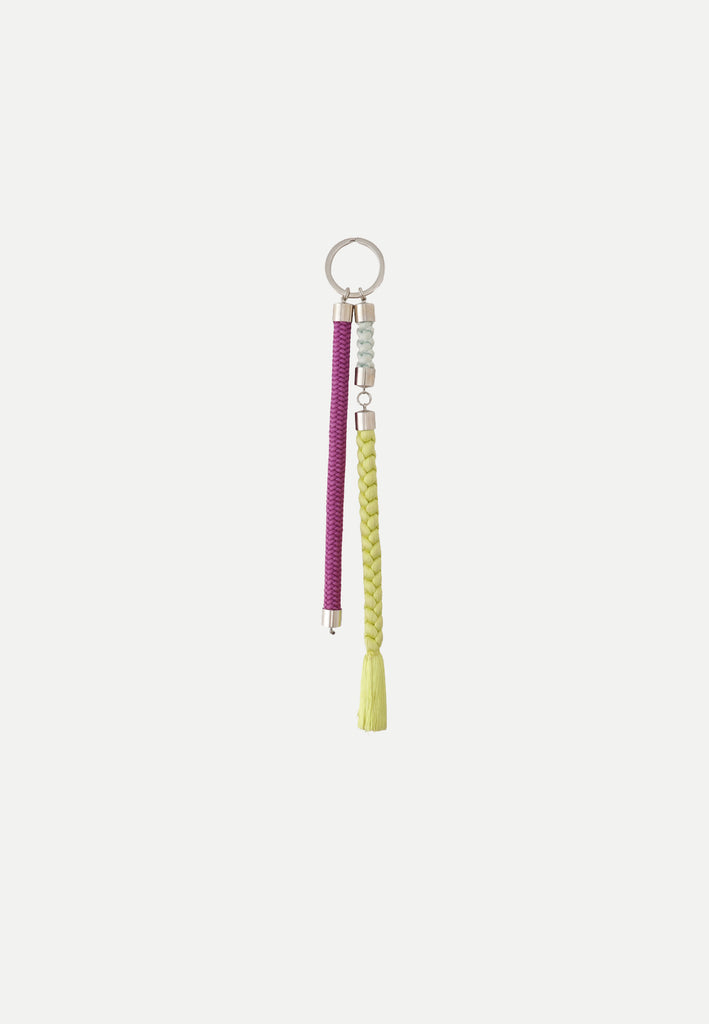 Keyring made from vintage silk obi cords in light green, light blue and purple