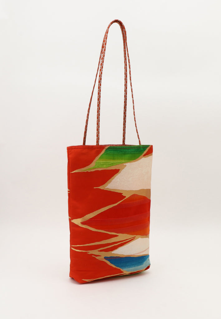 red orange blue white green tote bag made from vintage kimonos