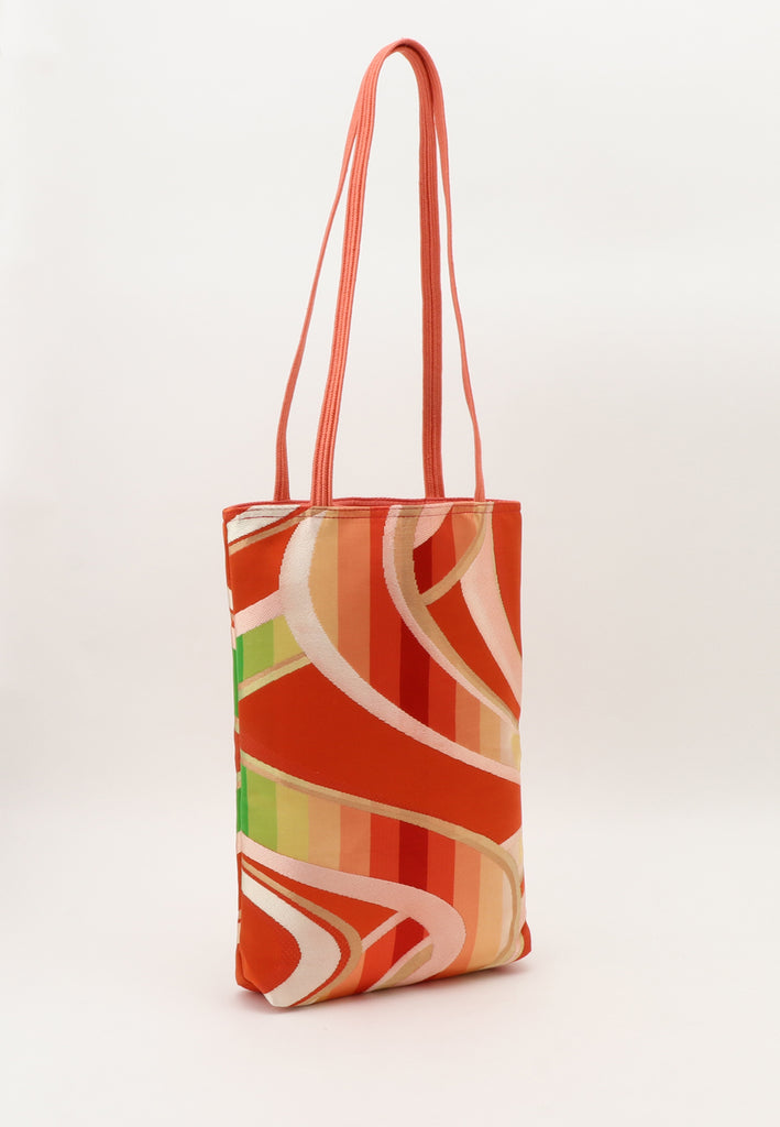 wavy rainbow patterned tote bag made from vintage kimonos