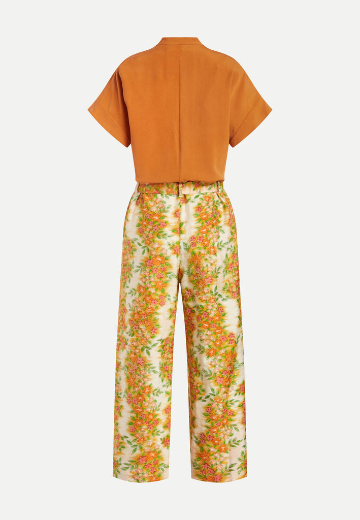 orange florals kimono jumpsuit back