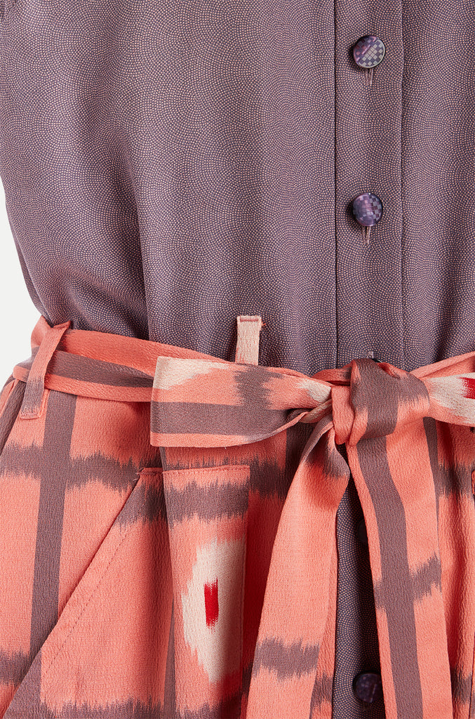 womenswear purple and salmon kimono jumpsuit detail
