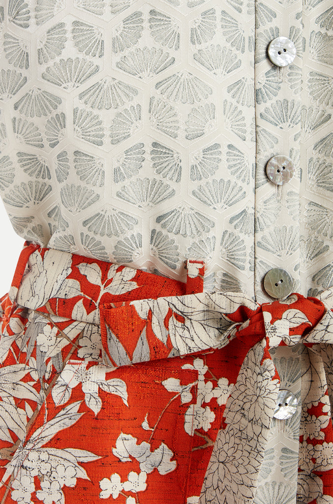 orange kimono jumpsuit detail