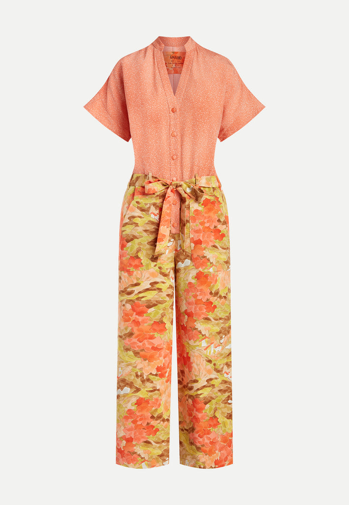 womenswear peach multi-coloured kimono jumpsuit front