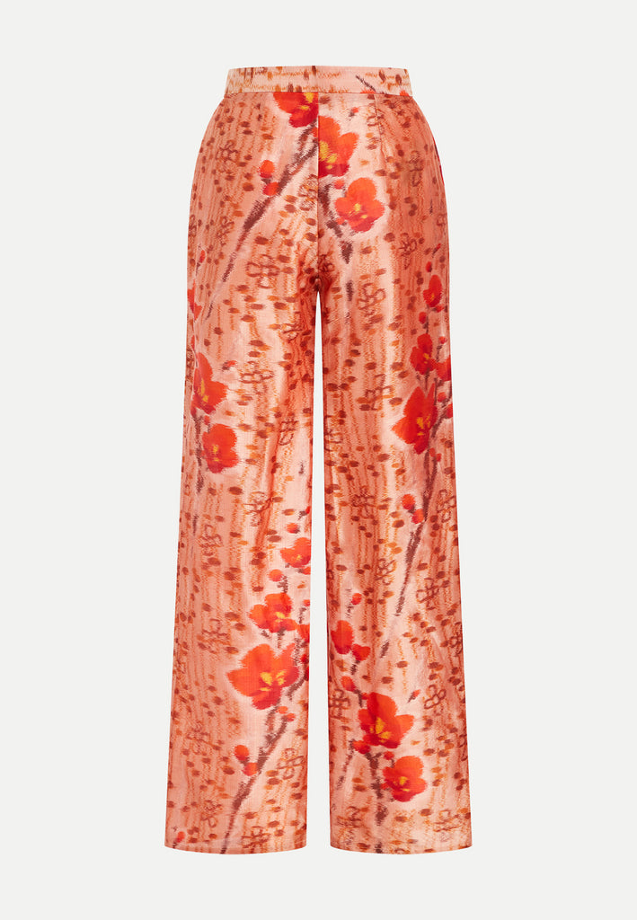 womenswear red all-over floral pattern straight cut trousers back