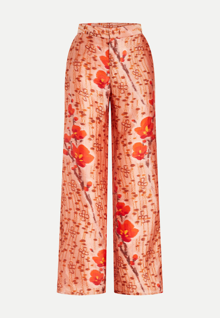womenswear red all-over floral pattern straight cut trousers front