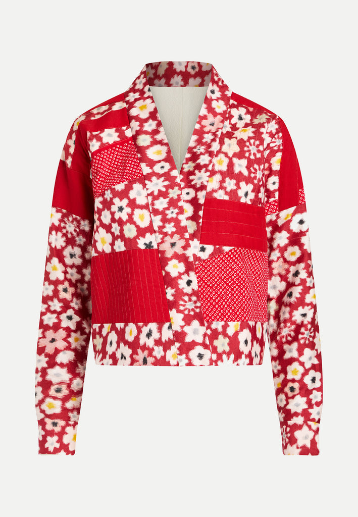 red white boro patchwork kimono jacket front